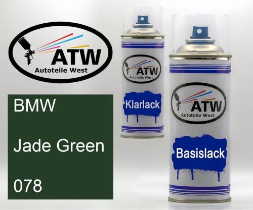 BMW, Jade Green, 078: 400ml Sprühdose + 400ml Klarlack - Set, von ATW Autoteile West.